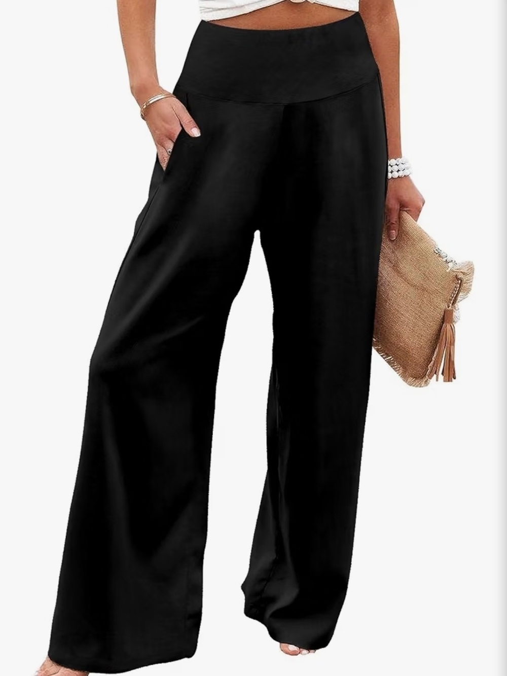 Wide Leg High Waist Black Pants for Women